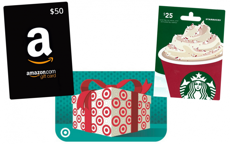 Amazon, Target and Starbucks gift cards