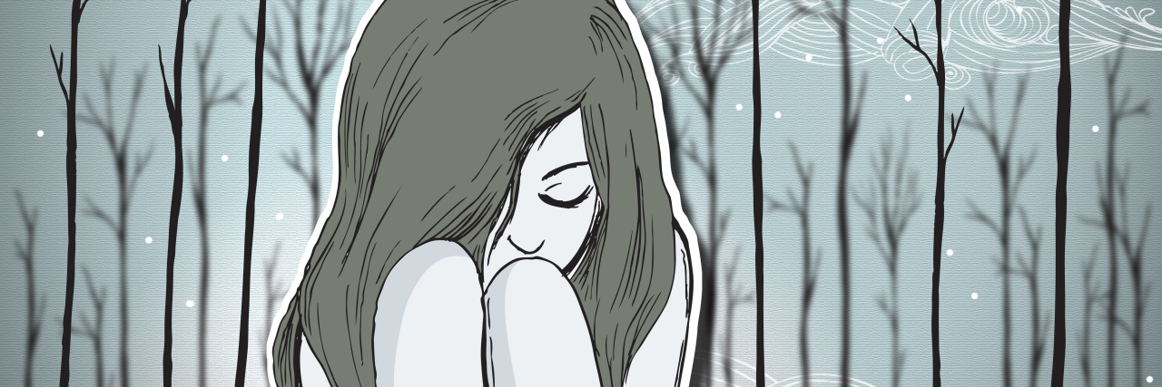 We Need to Talk About 'High-Functioning' Depression Original illustration of young woman sitting alone in the woods