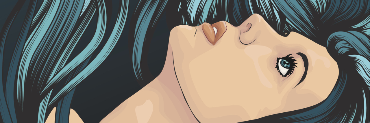 When Anxiety Feels Like You're Drowning Above Water Face and hair are on separate layers. Each hair strand is individual object. Cropped via clipping mask. Extra folder includes Illustrator CS2 AI and PDF files.