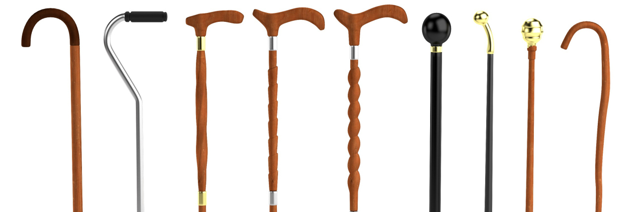 Variety of walking canes.