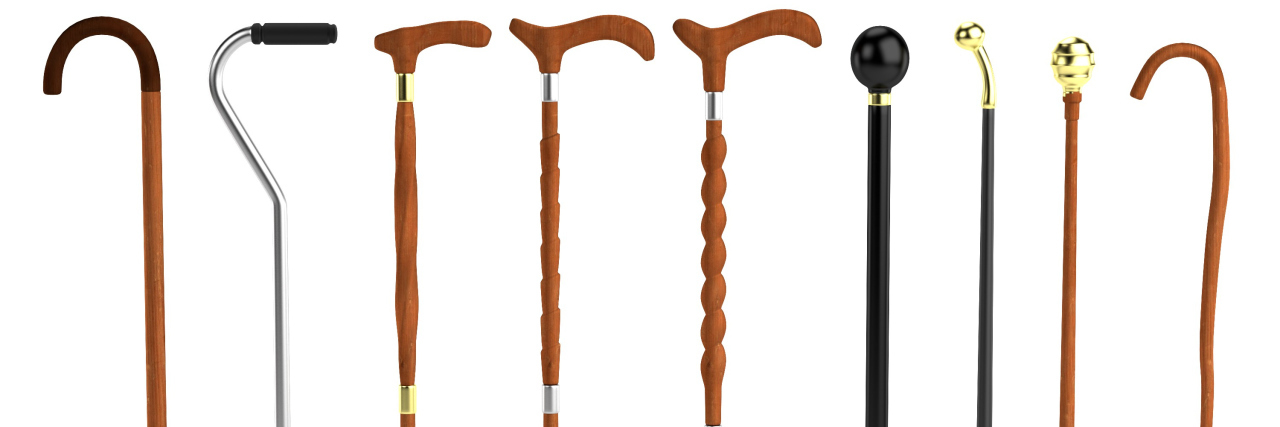 Using a Cane as a College Students With Chronic Pain Variety of walking canes.