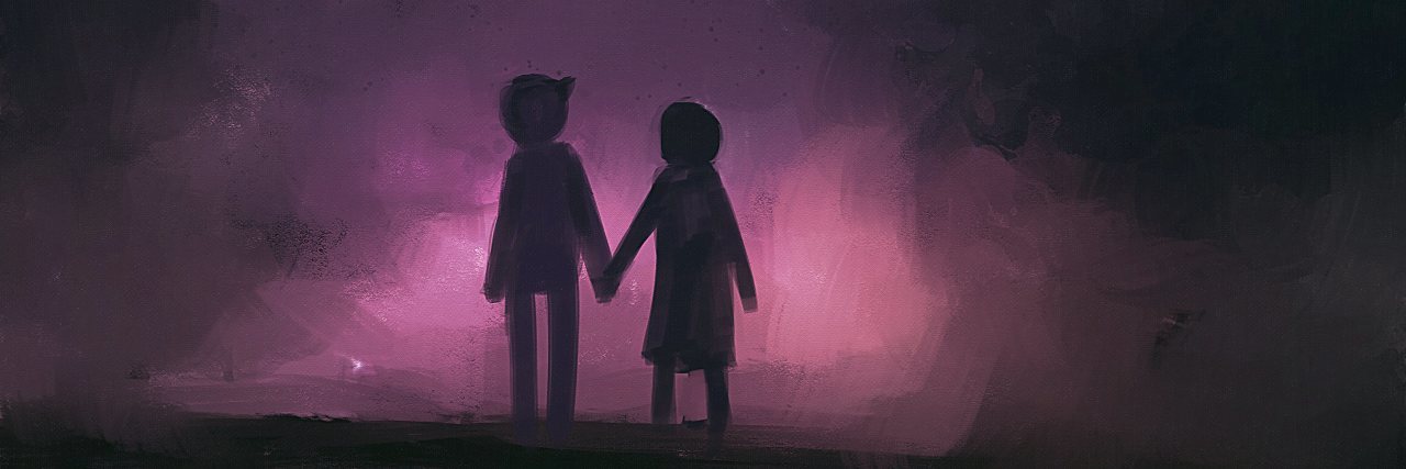 Why I'm Not Walking Away From My Alcoholic Husband painting of couples holding hands under the stars.