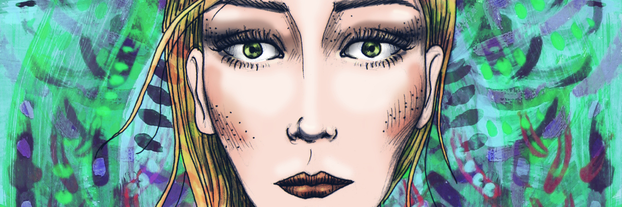 5 Things I Say That Are Code for I'm Struggling With My Mental Health Girl with a long hair around her neck. Open eyes. Colorful flower background