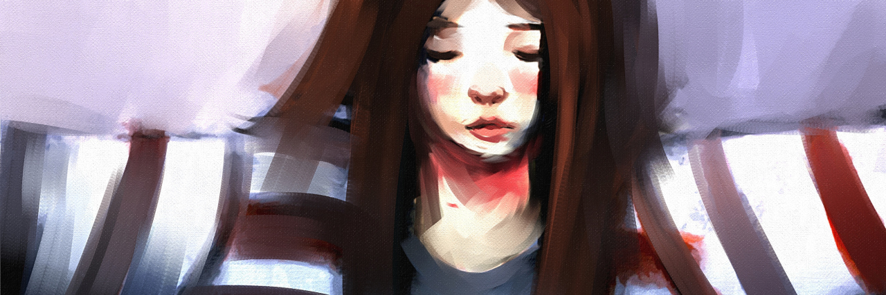 What 'Please Don't Touch Me' Means to a Sexual Assault Survivor digital painting portrait of beautiful girl in striped robe, oil on canvas texture