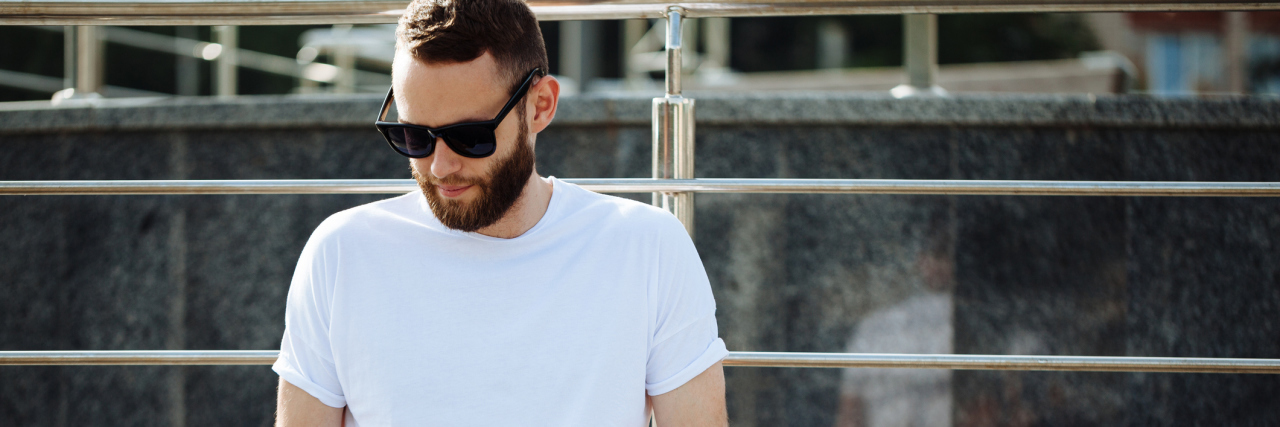 5 Reasons I'm Grateful for My Depression and Anxiety Medication Hipster wearing white blank t-shirt with space for your logo