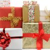Christmas gifts on white background.