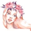 watercolor painting of a woman with flowers in her hair