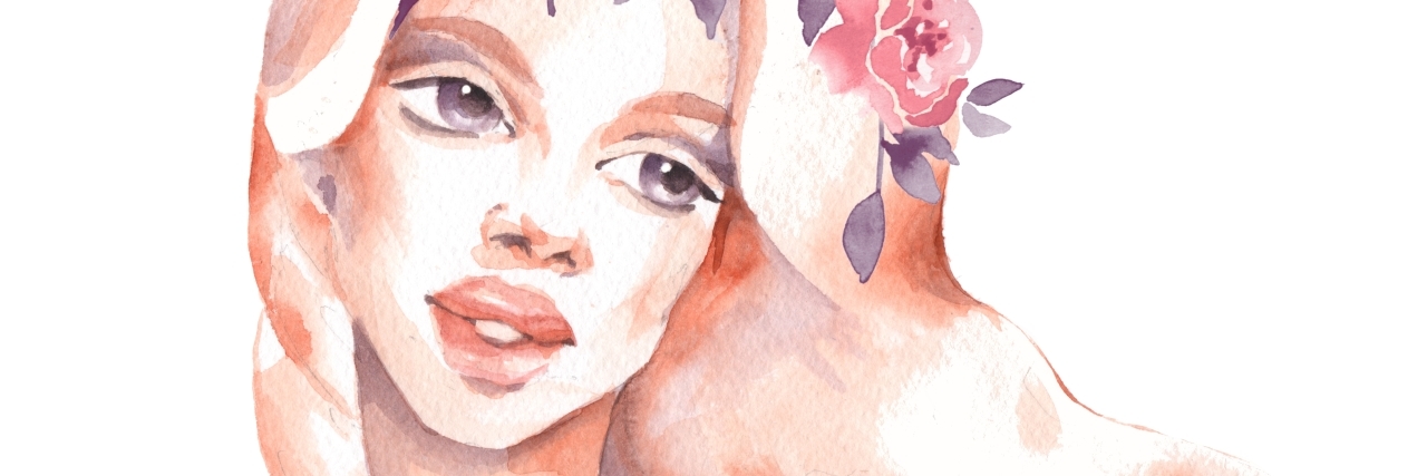 Developing Anxiety Due to Postural Orthostatic Tachycardia Syndrome watercolor painting of a woman with flowers in her hair