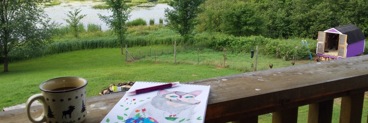 Finding New Dreams After Being Diagnosed With Lupus woman's backyard with art and coffee on the railing of her deck