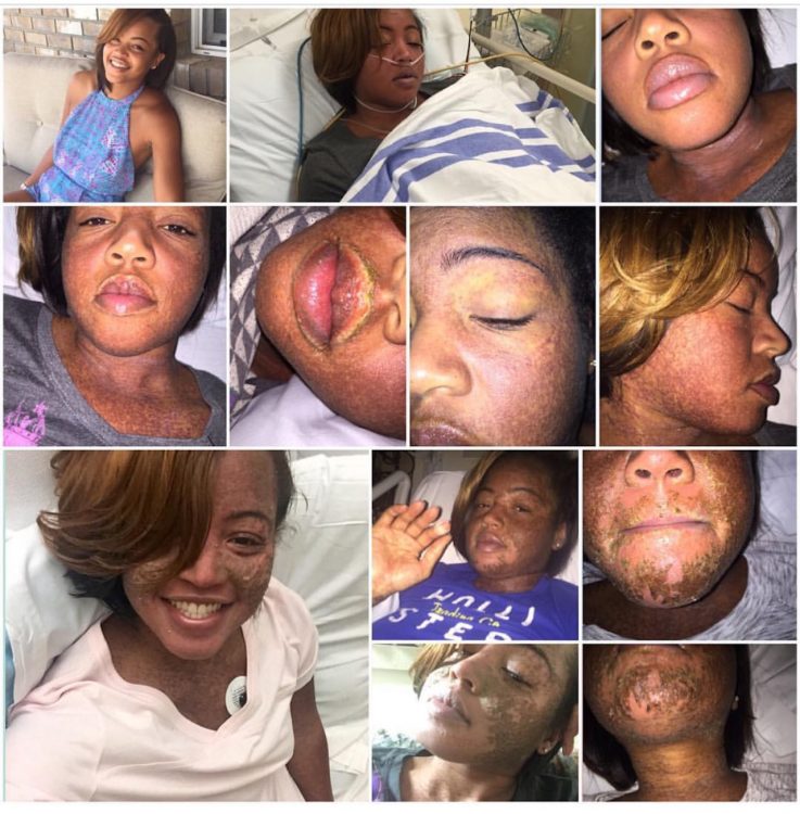 collage of photos of a woman in the hospital