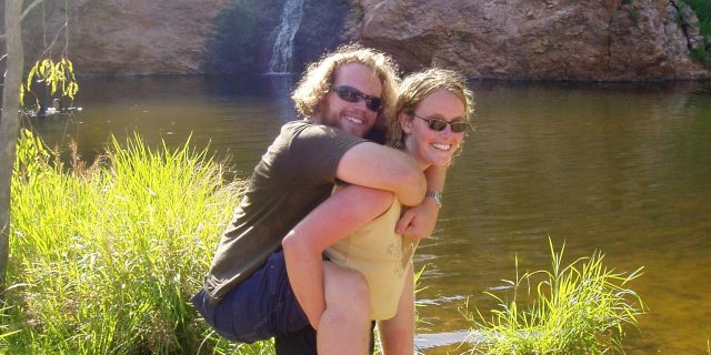 Camping in the Outback After My Boyfriend's Spinal Cord Injury Kev piggybacking on the trail.