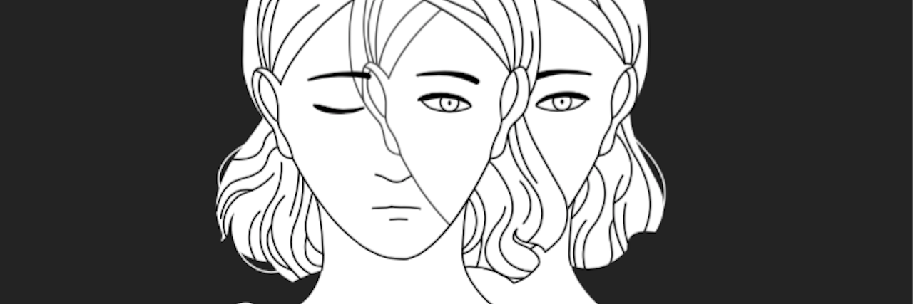 What Borderline Personality Disorder Is to Me line drawing of one woman standing behind another