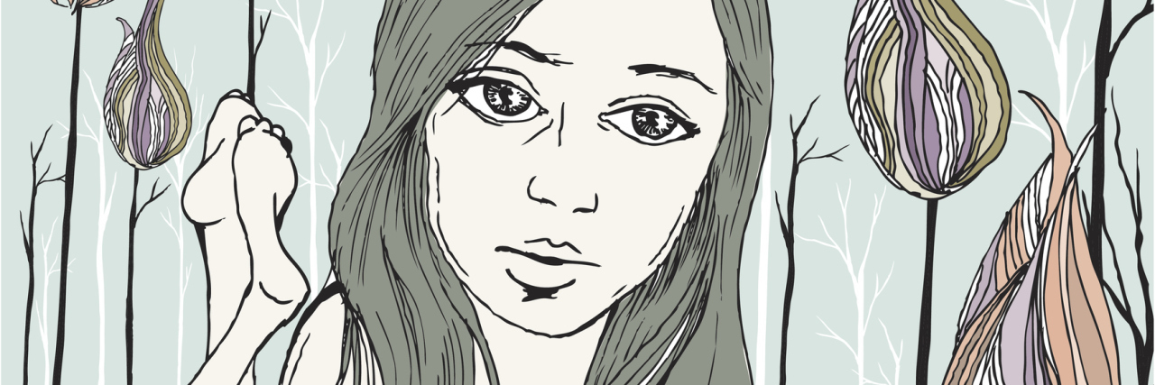 When You Don't Feel Worthy of Eating Disorder Recovery Original illustration of young girl laying in a field of flowers and holding a small crow.