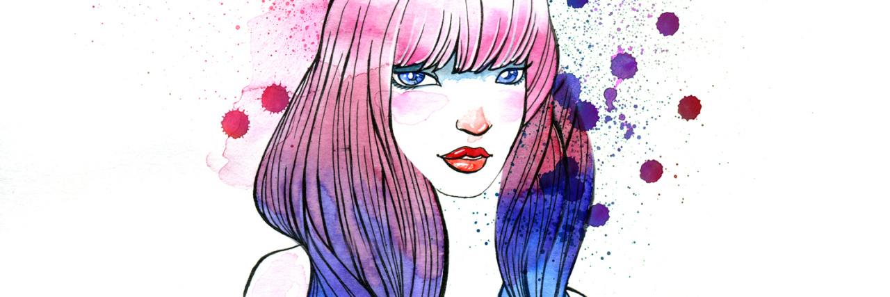 When Anxiety Makes Your Chronic Illness Symptoms Worse watercolor painting of woman with colored hair