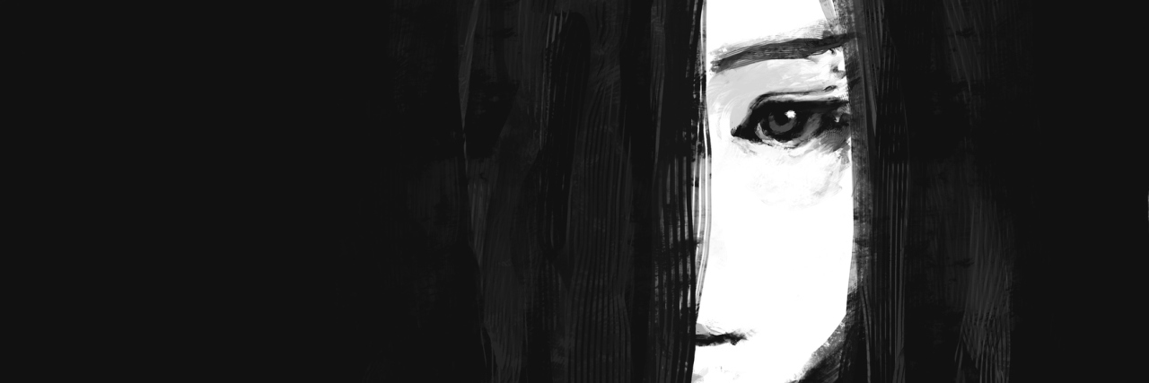 Why I No Longer Disconnect From the World Because of My Chronic Pain An illustration of a woman peaking around darkness.