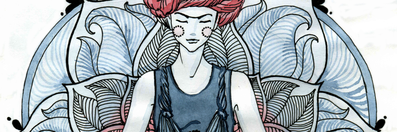 Going Through the Grieving Process and Healing After Lupus Diagnosis illustration of woman sitting cross legged and meditating