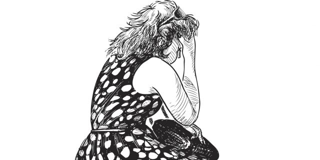 Drawing of a tired young woman.