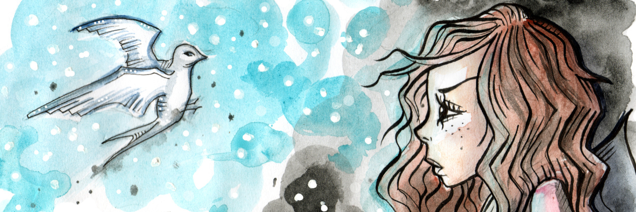 When You're a Chronically Ill 20-Something A watercolor illustration of a girl in her bed, while she glances at a flying bird.