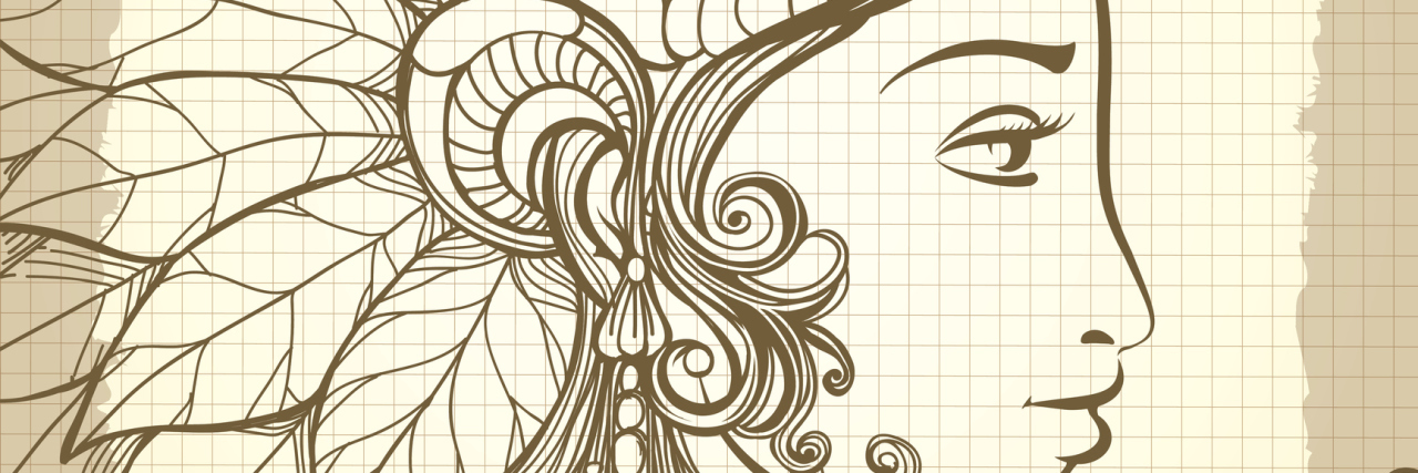 Finding Your Identity When You're Too Sick to Work A decorative design of a woman's facial profile.