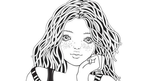 5 Eye-Opening Insights About Girls and Bullying on World Kindness Day Cute girl in a striped sweater. Coloring book page for adult. Black and white. Doodle style.