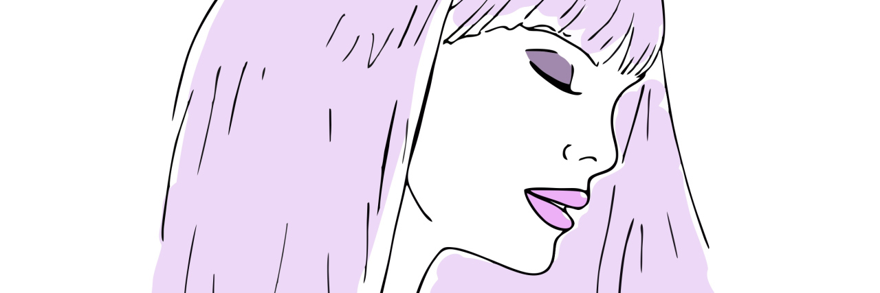 The Valuable Lessons I've Learned While Living With Lyme Disease An illustration of a woman with purple hair and pink lips, her eyes closed.