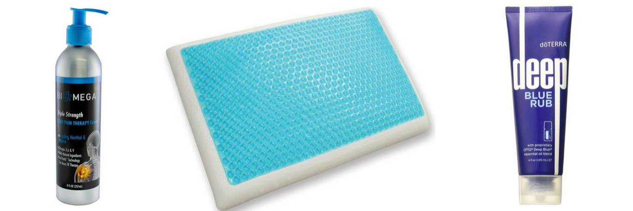 18 Cooling Products That Can Help Relieve Pain biomega triple strength cold pain therapy cream and memory foam pillow with cooling gel pad and doterra deep blue rub