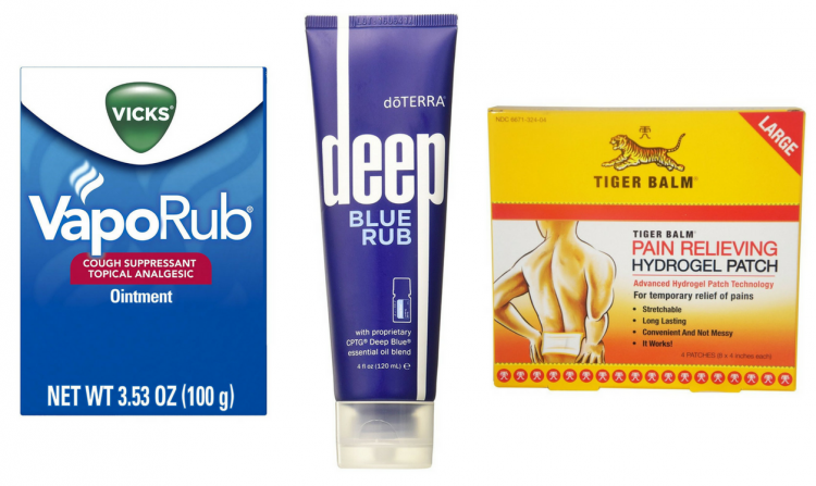 vicks vaporub, doterra deep blue rub, tiger palm pain patch