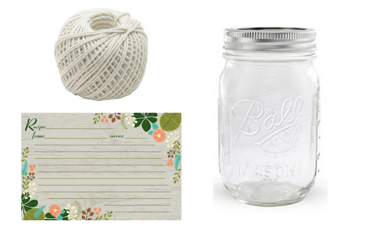 string, recipe card and mason jar