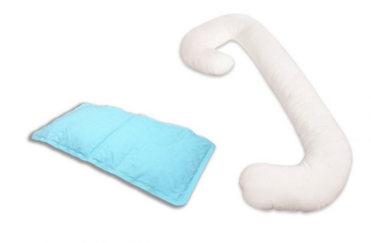 blue cool pillow and c-shaped body pillow