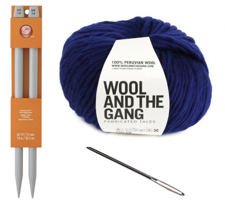 knitting needles, wool, and sewing needle