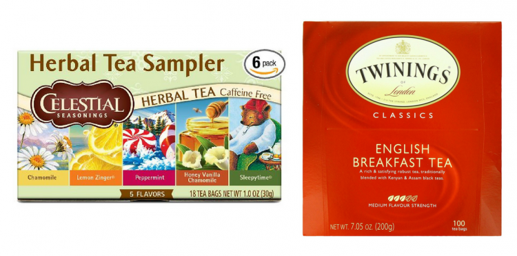 celestial seasonings herbal tea and twinings english breakfast tea