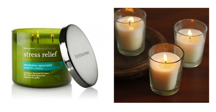 bath and body works stress relief and small unscented candles