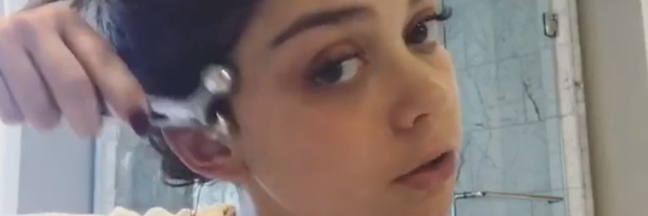 Sarah Hyland Shares Her Skincare Routine for Prednisone Moon Face sarah hyland rolling her face with massage tool