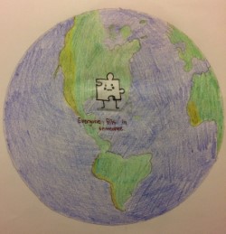 drawing of a puzzle piece in the middle of the globe