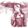 illustration of woman wearing rain coat and holding an umbrella