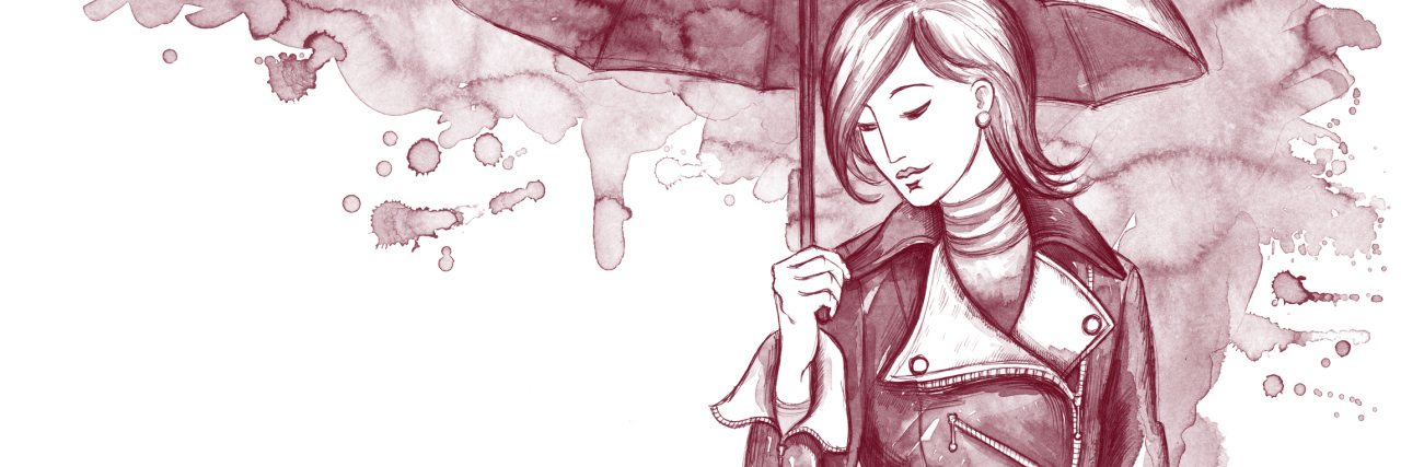 Experiencing One Good Day When You Have Chronic Pain illustration of woman wearing rain coat and holding an umbrella