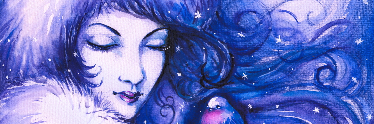 The Impact of Ulcerative Colitis on My Body Image painting of a woman in a fur hat and coat outside in winter