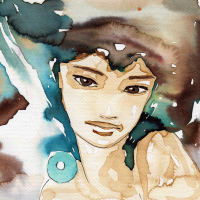 A watercolor portrait of a woman.