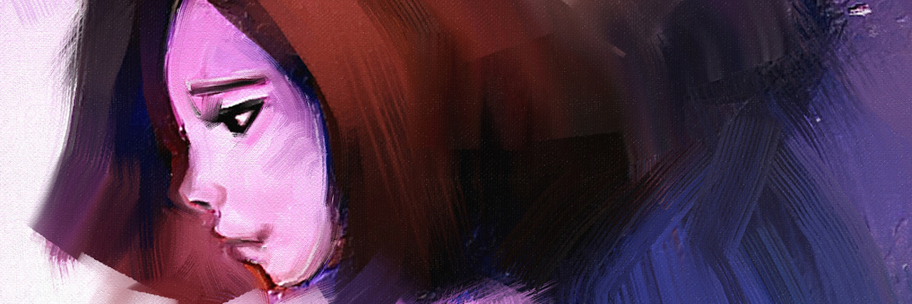 When Borderline Personality Disorder Makes You Hate Yourself digital painting of girl dressed as an angel, oil on canvas texture