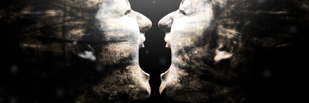 How Anger Is Helping Me in Eating Disorder Recovery A multi-exposure image of two identical women screaming at each other.