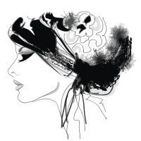 A sketched profile of a woman's face.