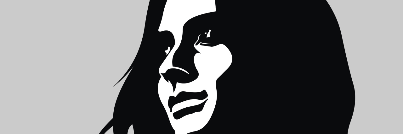 Vector portrait of pensive long hair woman looking up