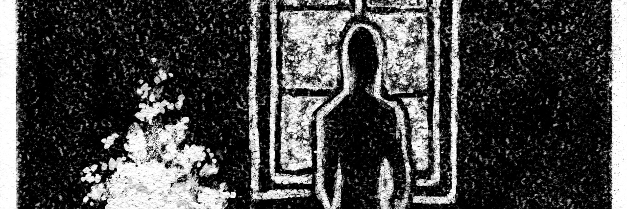 What Christmas Means After the Loss of My Alcoholic Father Lone woman silhouette opposite the window in a dark room, Christmas tree in the corner. Charcoal drawing digital imitation.