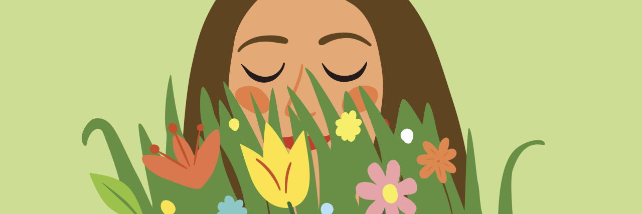 Finding Happiness in Each Day Despite the Frustrations of Chronic Pain illustration of a woman holding a bouquet of flowers