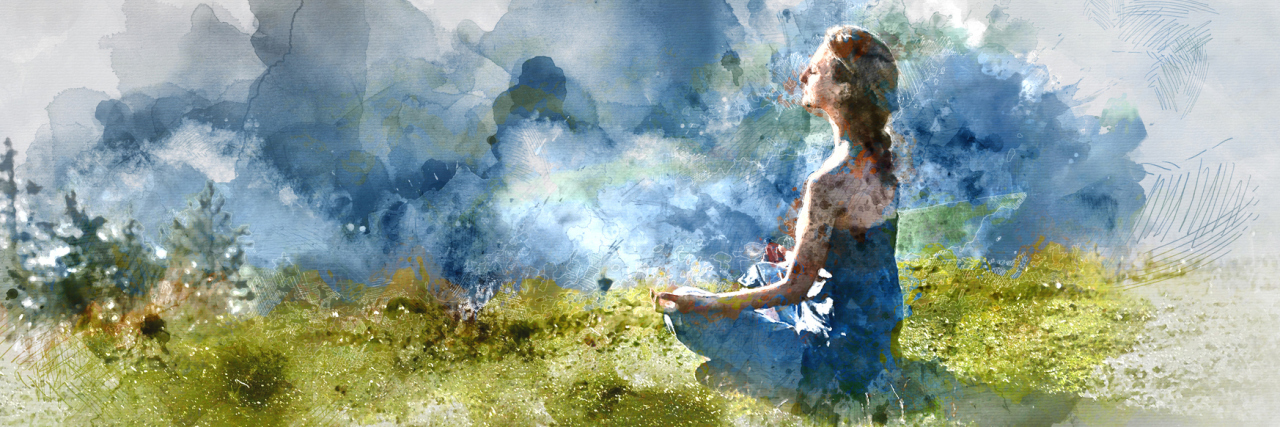 Managing Your Days With Chronic Illness A watercolor painting of a woman sitting outside on the grass.