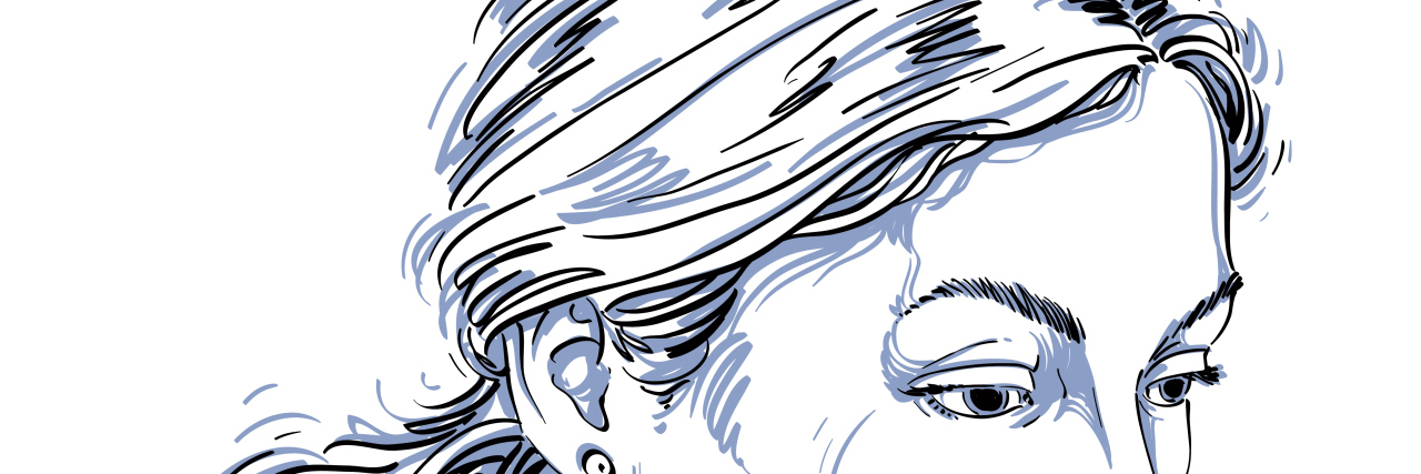 Dealing With the NHS as a Patient With Fibromyalgia Monochrome vector hand-drawn image, sad or depressed young woman. Black and white illustration of melancholic woman, face expressions.