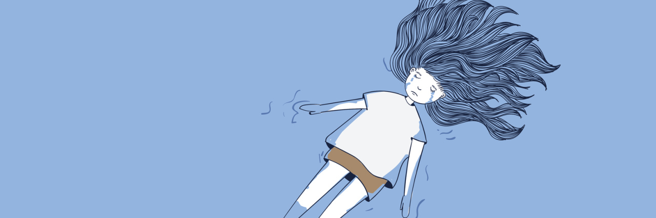 Not Wanting to Admit Your Health Is Not OK A woman in a body of water, crying, illustrated.