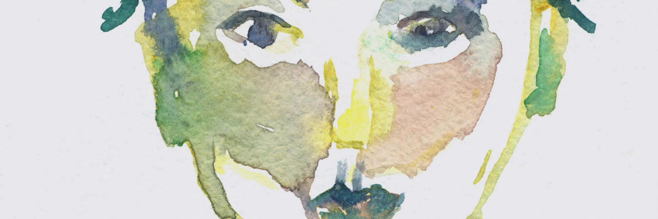 When Anxiety and Depression Gang Up on You Watercolor portrait of a girl with blue hair - illustration for the card or banner