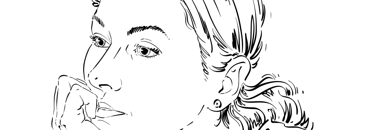 Finding a New Balance After Divorce and Child Loss Artistic hand-drawn vector image, black and white portrait of delicate melancholic peaceful girl. Emotions theme illustration. Cute girl thinking about something.