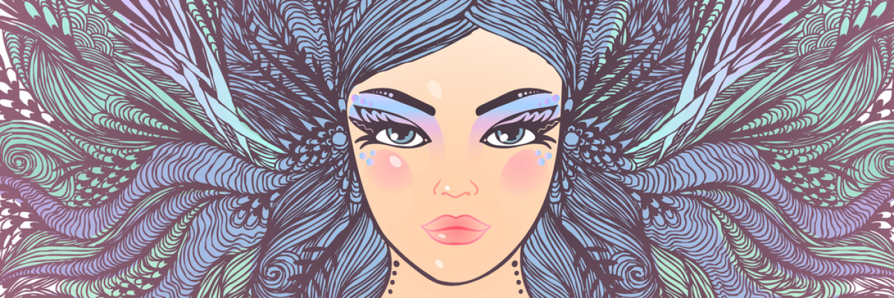 What I Wasn't Told About Living With Urticarial Vasculitis A drawing of a woman with purple hair.